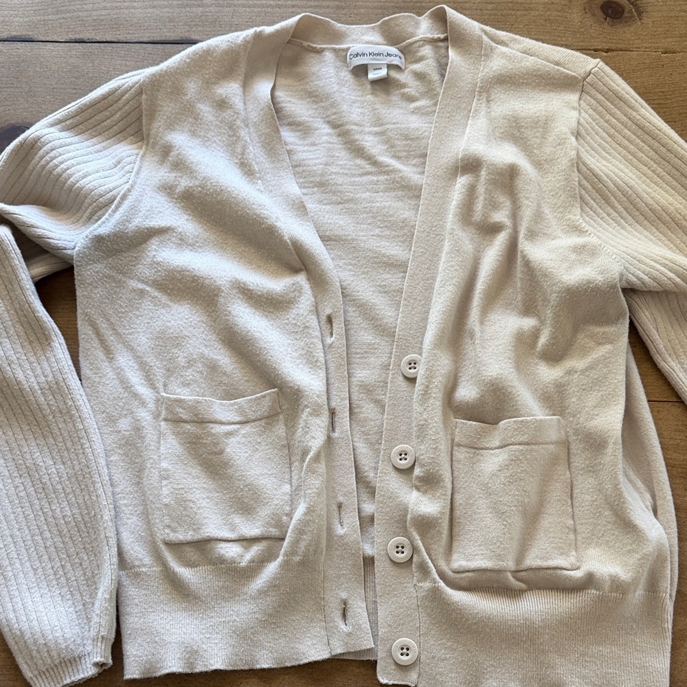 Calvin Klein Jeans Cream Knit Button Cardigan